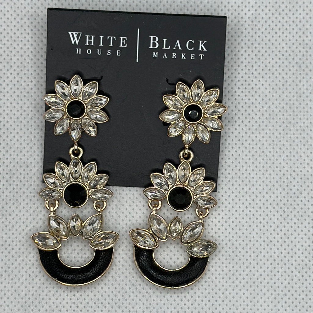 Nwt White House Black Market Clear Black Flower Dangle Earrings 104 35$